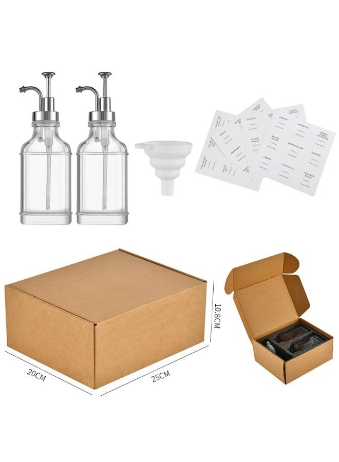 2 حزمة 16.9OZ مربع شراب القهوة موزع للشريط مع العلامات ومضخة الفضة ، موزع مضخة القهوة ، زجاجة شراب الزجاج ، 500ML (الفضة) - Image 3